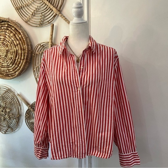 Free Assembly Tops - Free Assembly Women's Cotton Cropped Button Down Shirt Long Sleeves Costal XXL